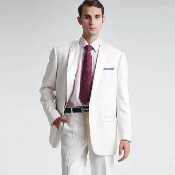 Ternos masculinos de luxo casamento branco conjunto completo terno único breasted xale lapela roupas elegantes 2 peça jaqueta calças 2024