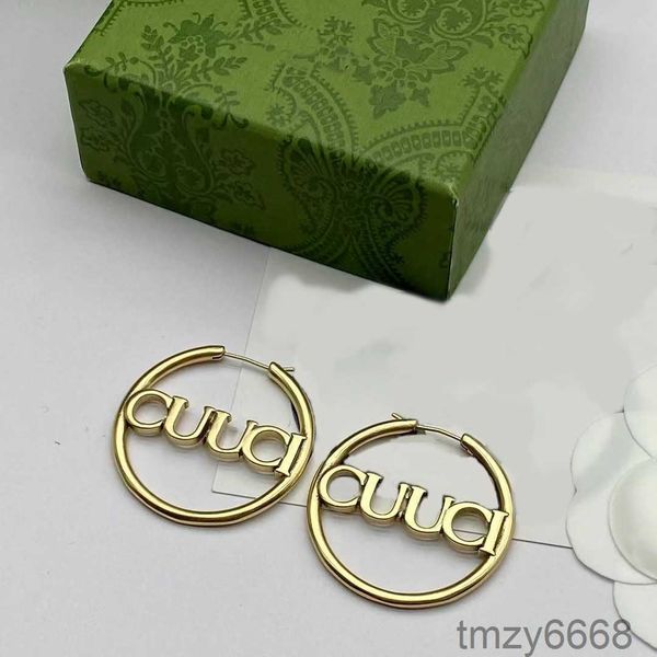 Большие серьги-кольца Бренд-дизайнер Классические позолоченные 18-каратной латуни Серьги-подвески с буквами Женская мода Простые ювелирные изделия в коробке 99JL