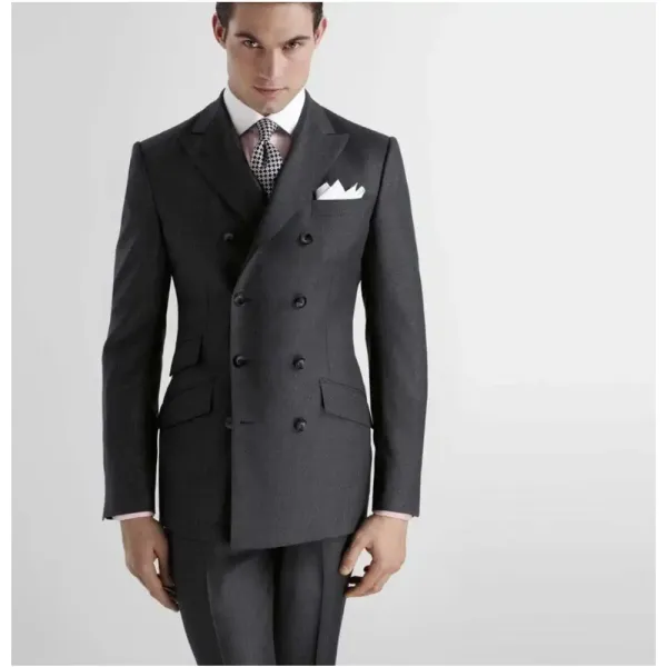 Suits Son Tasarım Koyu Gri Kostüm Homme Mens 2 PCS Sağdı Bakımsmen Düğün Smokin Pik Yakası Resmi Prom Takım (Ceket+Pantolon)