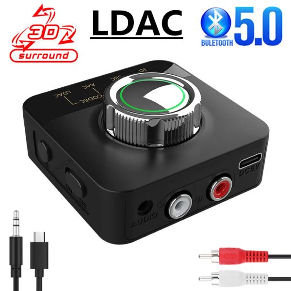 Altoparlanti Ricevitore audio Bluetooth 5.0 LDAC AAC Adattatore wireless 3D Dongle Jack da 3,5 mm Aux RCA Vivavoce per kit per auto Altoparlante Trasmettitore BT