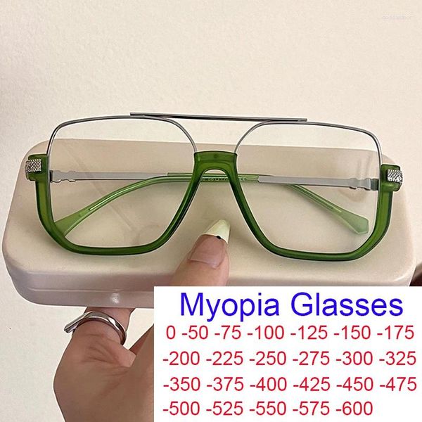 Óculos de sol oversized miopia óculos vintage ponte de metal claro verde quadrado anti-azul luz senhoras óculos de visão mulheres homens tr90
