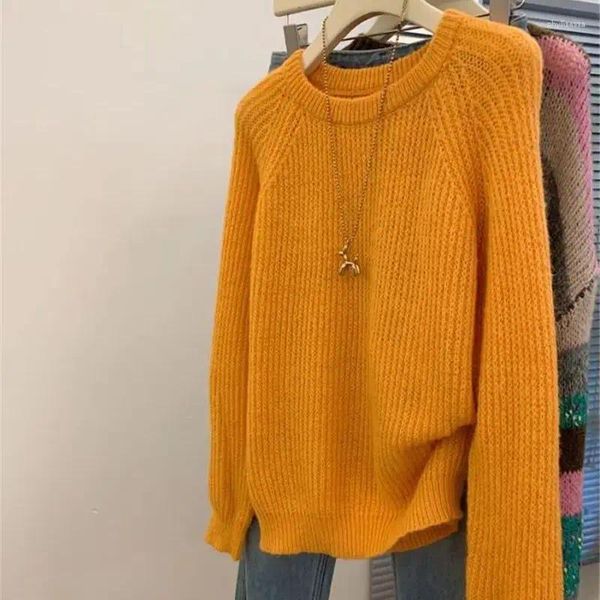 Maglioni da donna Limiguyue Solido Morbido Primavera Autunno Maglione in mohair Donna Caldo cashmere Maglia di lana Pullover a righe O Collo Maglieria casual