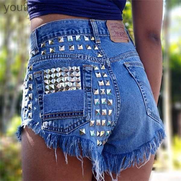 Damenjeans, Damenjeans, hoch taillierte Jeans, Damenlochjeans, Shorts, Nieten, kurze Hosen, Drop Shipping 240304