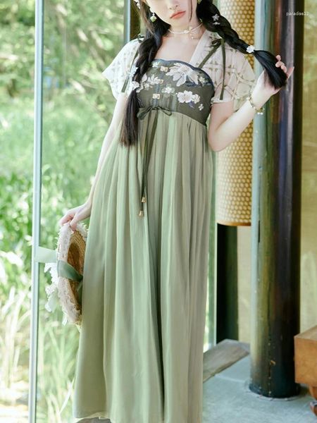 Вечерние платья, зеленое шифоновое милое элегантное платье, женское платье с цветочным принтом Kawaii, женское мини-мини с коротким рукавом, винтажное сказочное лето 2024