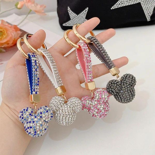 Chaveiros feminino multicolorido completo strass cristal pulseira de couro saco charme pingente chaveiros carro chaveiro anel moda jóias