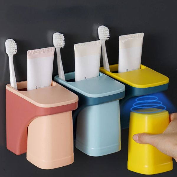 Supporti Montaggio a parete Magnetico Bagno Gargarismi Portabicchieri per spazzolino Antipolvere Tazza drenante Tazza da bagno Amante Famiglia Set tazza per spazzolino da denti