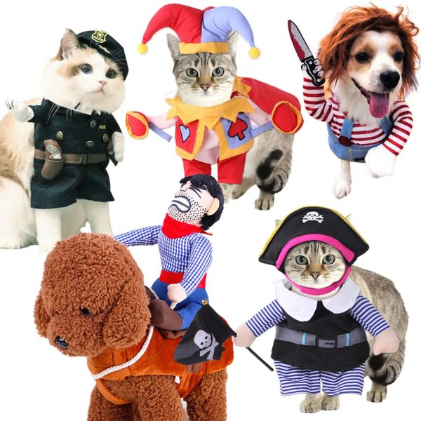 Jacken Niedliche Halloween-Haustierkostüme Cosplay Vampir Polizei Cowboy Pirat für kleine Hundekatze Kätzchen Welpenkleid Kawaii Haustierkleidung