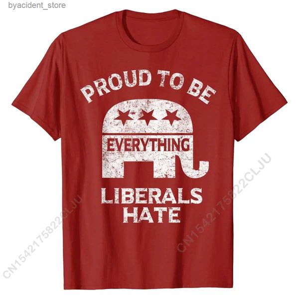 Homens camisetas Republicano Conservador Orgulhoso de ser tudo Liberais Ódio T-shirt Casual Slim Fit Tops Camisas Empresa Algodão Mens Camiseta L240304