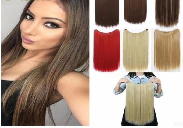 24 Polegada fio invisível sem clipes em extensões de cabelo linha de peixe secreto postiços em linha reta real natural sintético7186687