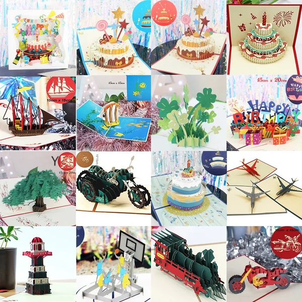 3D всплывающие приглашения на день рождения, поздравительные открытки, детский подарок, открытка, торт, миниатюры фортепиано, настраиваемая открытка с благодарностью 240301