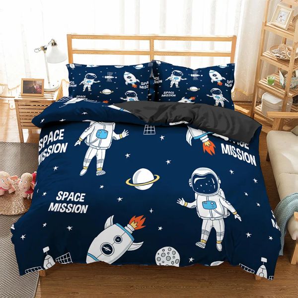 Pillow Cartoon Bedding Set Aviação Astrinaut Duvet Capa Boys Blue Sky Dream Capt Cappa Twin Double Tamanhos Duplo Caixa