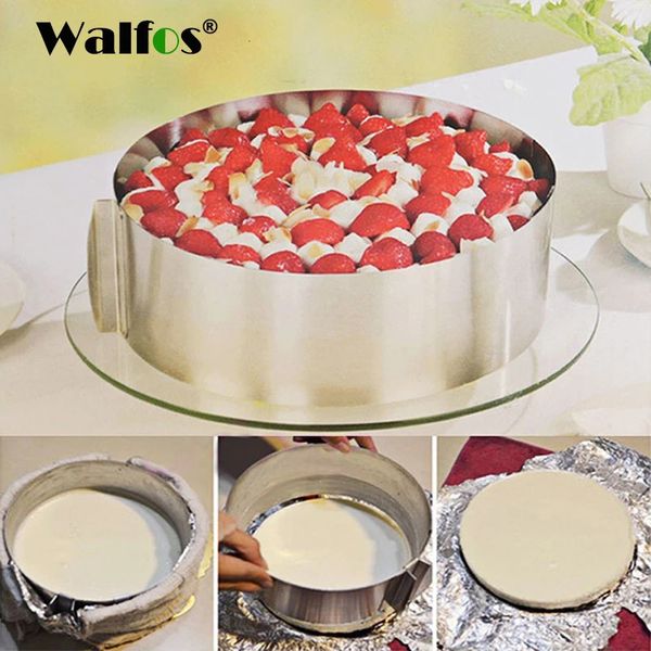 Walfos grau alimentício de aço inoxidável ajustável bolo pan círculo retrátil mousse anel molde conjunto ferramenta cozimento molde bakeware 240226