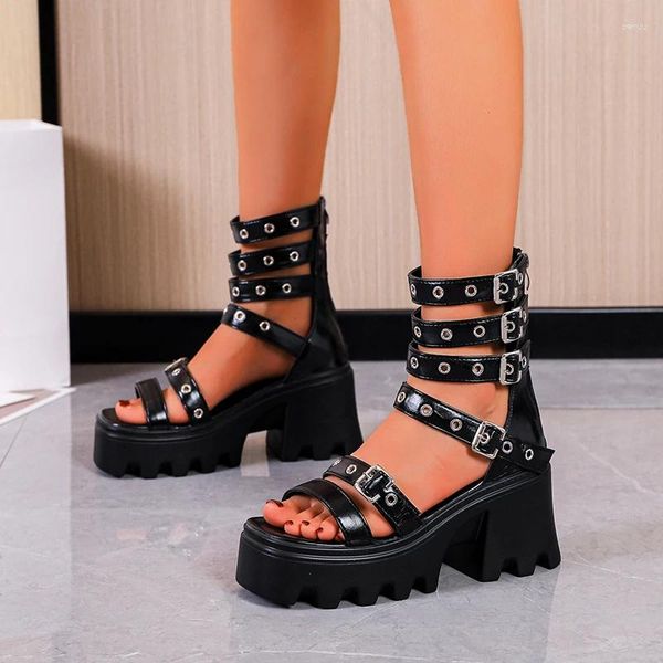 Kleid Schuhe Gerade Linie Schnalle Sandalen Für Frauen 2024 Mode Gothic Rollenspiel Casual Solide