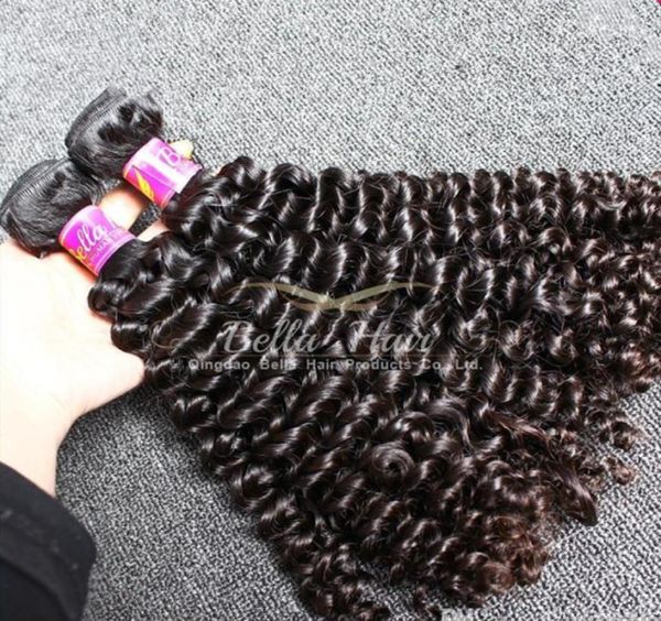 Grau 9a Naturan Black Curly Haft Weft 1024 polegadas 2pcslot Extensões