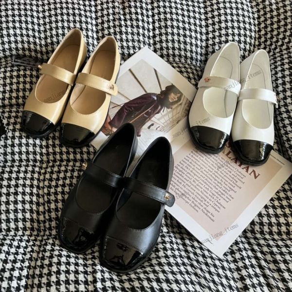 2024 Patent Cap Toe Mary Jane Sandali firmati per donna beige nero ballerine muli parigi lusso classico bicolore in pelle Ballerina signora simpatici muli LOGO Slides NUOVO