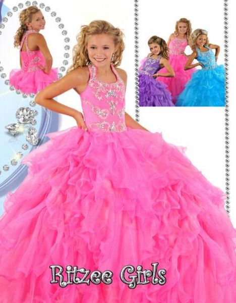 Halter Beads vestido de baile crianças festa princesa vestidos de baile babados organza longo Ritzee meninas pageant vestido flor meninas vestido Birthda4195021