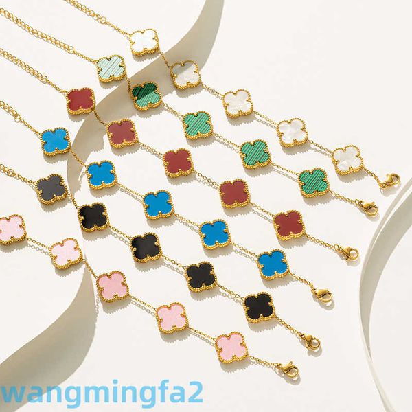 2024jewelry Designer Vans Four-leaf Clover Netizen Womens Minimalista Five Flower Fritillaria 1.5 Grande Quatro Folhas Grama Titânio Aço Pulseira Corrente