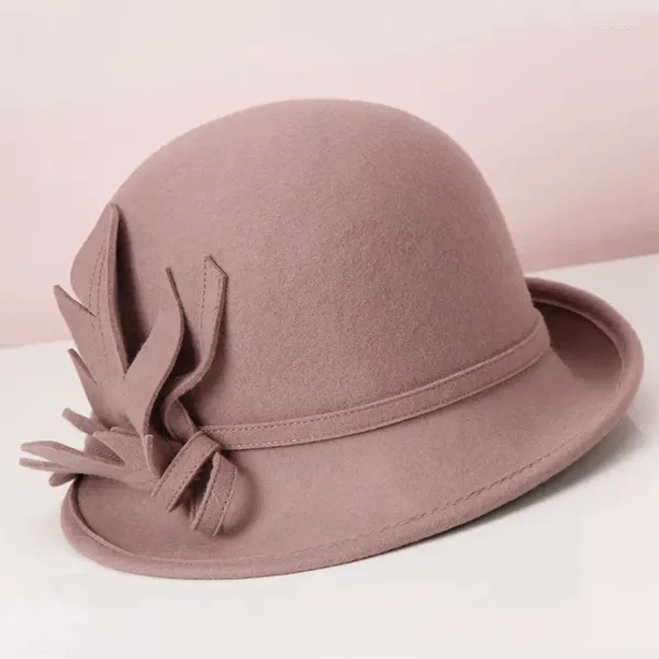 Berets H730 Mulheres Fedoras Chapéu Feminino Outono Inverno Retro Elegante Lã Feltro Cloche Cap Coreano Moda Tridimensional Flor Chapéus Quentes