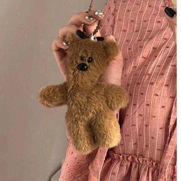 Anahtarlıklar Kahverengi Peluş Anahtarlık Ses Kawaii bebek çantası kolye kızlar ve çocuklar için hayvan anahtar zinciri oyuncak yapmak