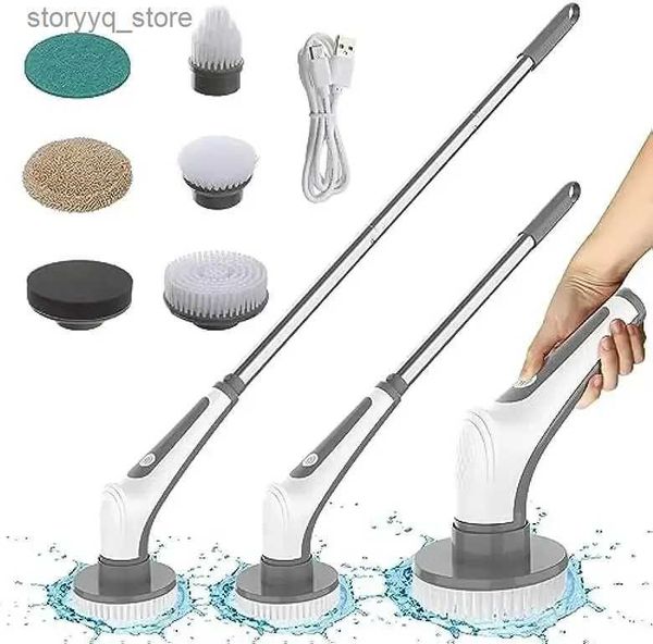 Spazzole per pulizia IPX8 6 in 1 Spazzole per pulizia acquario elettrico Acquario Spazzola elettrica per acquario Tipo-C Spazzola per pulizia elettrica bagno cucina L240304