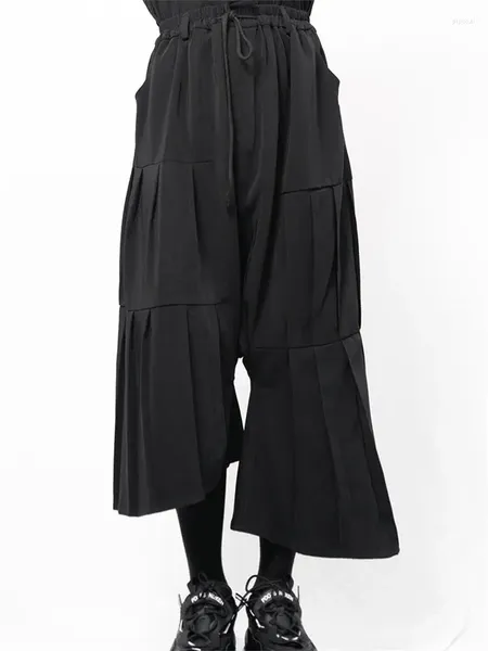 Pantaloni da uomo stile Yamamoto Pantaloni culotte a gamba larga irregolari asimmetrici neri pieghevoli larghi taglia grande Haren