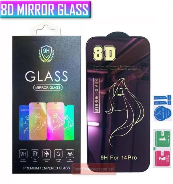 8D Beauty Mirror gehärtetes Glas Telefon-Displayschutz für iPhone 14 13 12 MINI 11 Pro Max SE XR X XS 8 7 6 mit Einzelhandelsverpackung 8450036