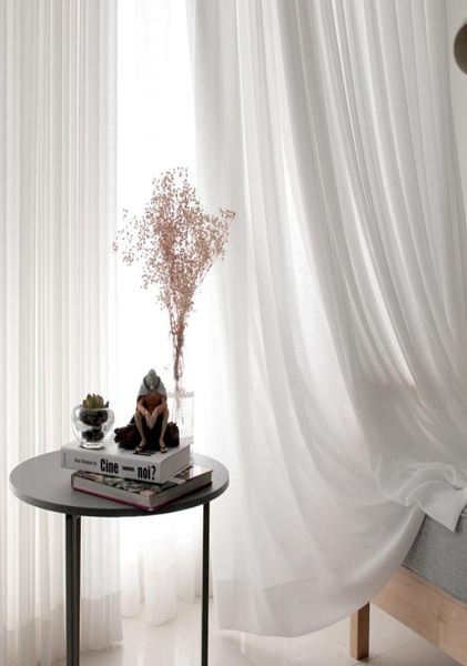 Cortinas de tule branco para decoração de sala de estar, moderna, chiffon, sólida, transparente, voile, cozinha, decoração para casa 9067863