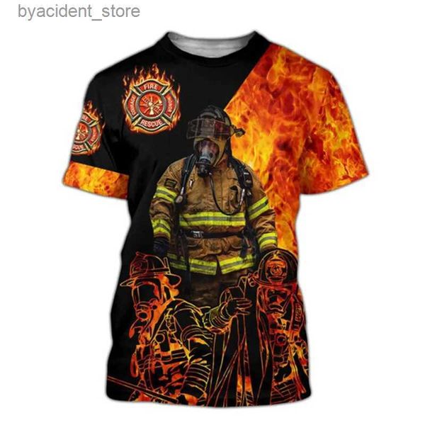 T-shirt da uomo Vigili del fuoco Extinguish The Fire Graphic T-shirt da uomo Manica corta Stampa 3d Moda T-shirt oversize Street Top casual larghi L240304