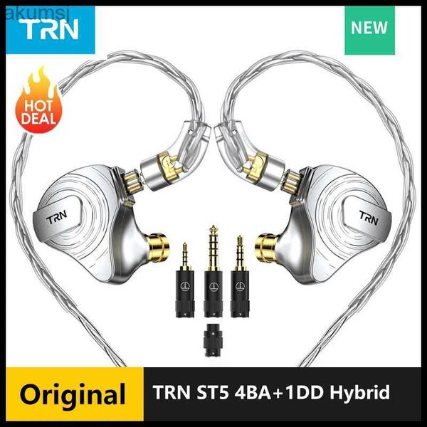 Fones de ouvido de telefone celular TRN ST5 4BA + 1DD Híbrido pendurado no fone de ouvido 10 Drivers Unidade HIFI DJ Monitor Fone de ouvido com cancelamento de ruído para BAX Kirin YQ240304