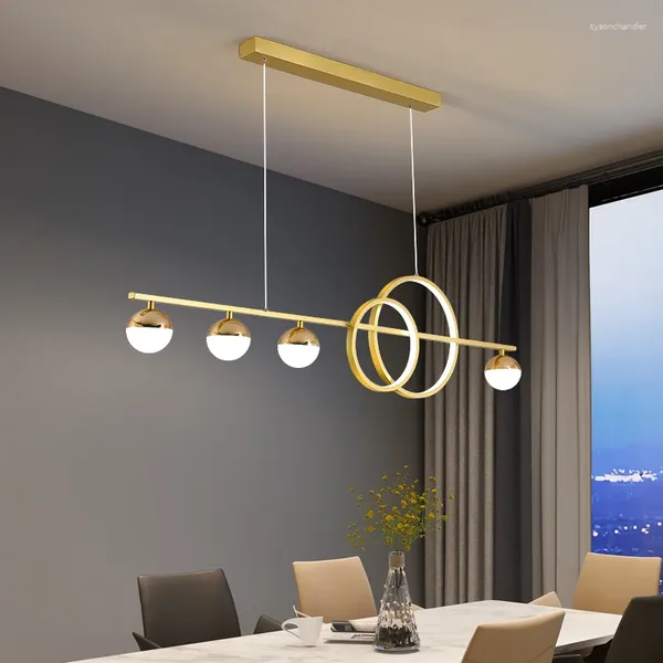 Lampadari Lampadario moderno e semplice per sala da pranzo a LED Lampadario nordico lungo creativo Studio centro commerciale color oro/nero