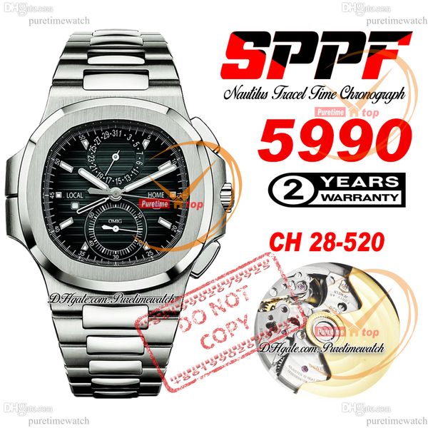 5990/1A-001 Travel Time CH 28-520 Мужские часы с автоматическим хронографом 40,5 мм, черный градуированный циферблат, браслет из нержавеющей стали Super Edition SPPFWATCH Puretimewatch