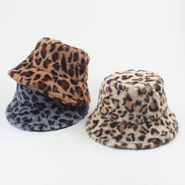 Breite Krempe Hüte Versear Frauen Outdoor Warm Faux Pelz Eimer Leopard Gedruckt Flauschigen Fischer Hut Weibliche Mädchen Fuzzy Caps Mode CAS232T