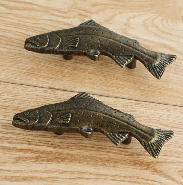 50 mm Retro-Antik-Messing-Fisch-Griff für Küchenschrank, Schublade, Bronze, Kommode, Schrankknopf, Griff 6100832