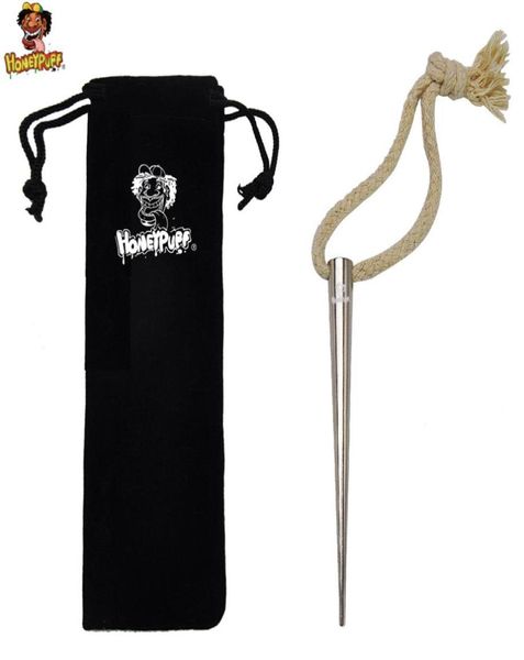 Máquina de rolamento de aço inoxidável HONEYPUFF com saco de presente preto 110 mm Metal Hang Strap Rope Rolling Stick para fazer cone de rolamento C7836857