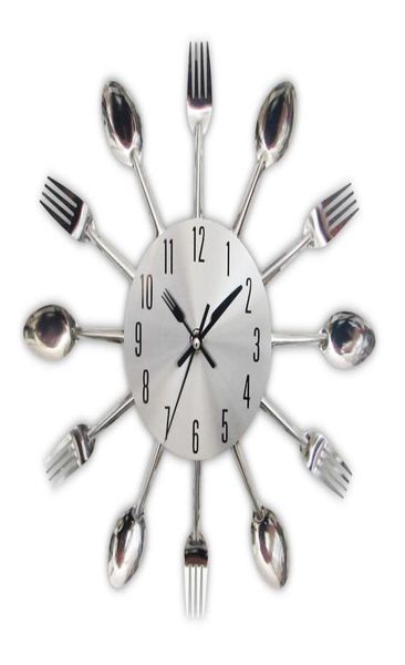 Orologi da parete da cucina in metallo moda 2019 nuovi arrivi creativo cucchiaio forchetta quarzo europeo design moderno orologi per la casa Y2001103139122