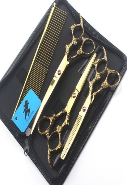 Gold 7 Zoll Japan 440c Haustierscheren-Set Pflegewerkzeug-Kits Professionelle Hundefriseurschere für den Haarschnitt von Welpen und Katzen CY2005218217613