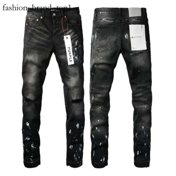 Lila Jeans Designermarke Lila Mann Schwarz High Street Farbe Graffiti Muster Beschädigte zerrissene Röhrenhose Jeanshose Lila Markenjeans 3151