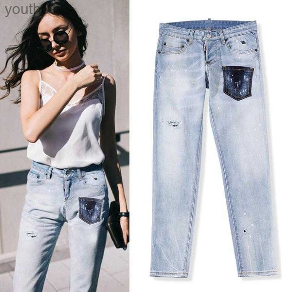 Женские джинсы 2021, женские весенне-летние модные джинсы/рваные джинсы высшего качества брендового дизайна/облегающие повседневные джинсы, размер 26-30 240304