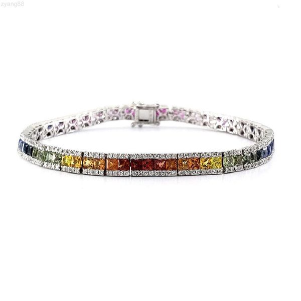 Bracciale Creazione di gioielli Arcobaleno Design speciale Bracciale tennis arcobaleno con diamante naturale bianco platino di fascia alta per donna