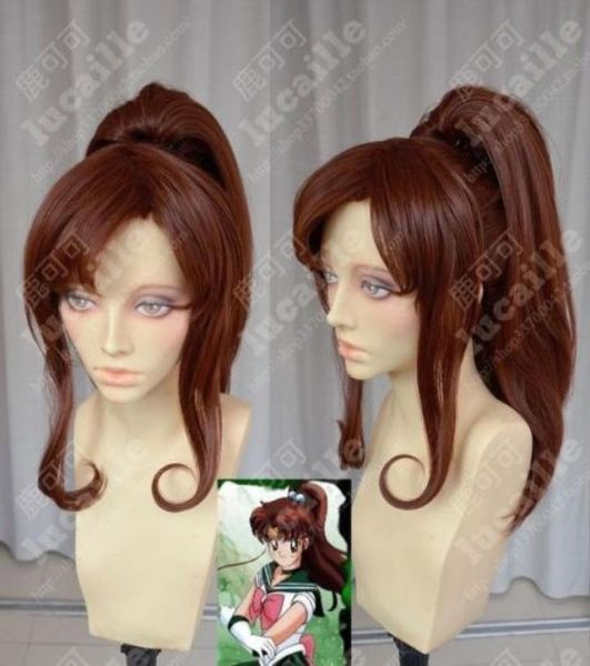 Сейлор Мун Юпитер Макото Кино Коричневый парик для косплея с хвостикомgtgtgtgtgt wig8311509