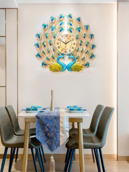 Wanduhren große Pfauenuhr Wohnzimmer Modernes einfaches Haus Europäischer Stil Phoenix Creative Watch Metal