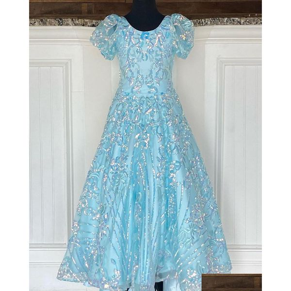 Платья с цветочным узором для девочек Светло-голубой для маленьких девочек на день рождения 2022 Бальное платье для первого ребенка для малышей P Oshoot Длина пола Sp Dh3Eu