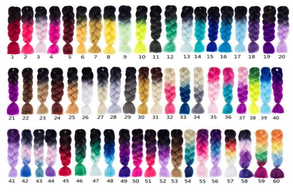 Jumbo Örgüler Sentetik Örgü Saç Sentetik İki Ton Renk Jumbo Örgüler Bulks Uzantısı Cheveux 24inch Ombre Kutu Örgüler Saç4201570