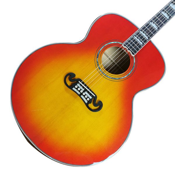 Chitarra acustica J200 con armadio grande da 43 pollici in legno massello di abete rosso Sunburst Flame Maple