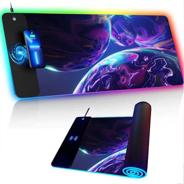 Коврики Cyberpunk с беспроводной зарядкой RGB коврик для мыши Gamer Speed Mousepad украшение игровой комнаты Moise офисные аксессуары для стола коврик Xxl