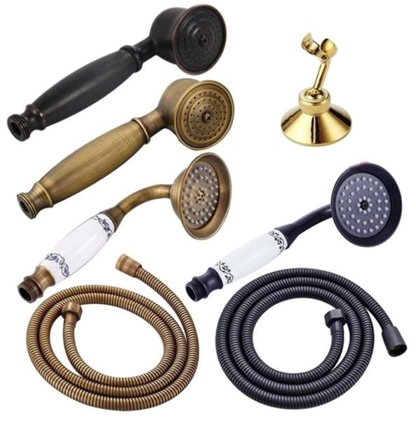 Bronze Schwarz Antik Gold Chrom Messing Telefon Stil Badezimmer Duschkopf Wassersparende Handbrause Spray 15 m Schlauch 201036710