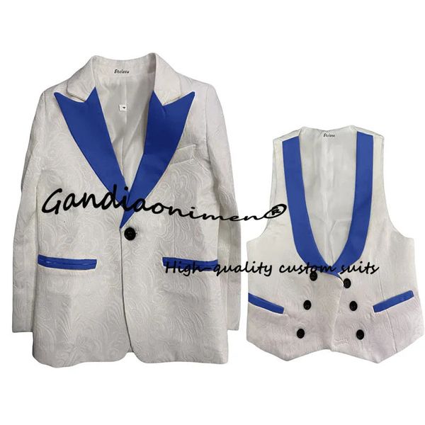 Meninos terno jaqueta de casamento calças colete laço conjunto de 4 padrão branco blazer para crianças lapela colarinho moda roupas criança 240226