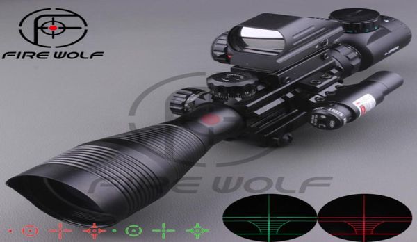 2017 novo escopo de rifle tático 412x50eg com mira holográfica de 4 retículos, combinação de laser vermelho, mira de airsoft, caça 5552742