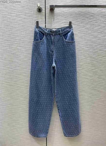 Jeans Jeans Brand Print Wavy-Dot Denim Gerade Hose Importierter Stoff Unregelmäßiger Schnitt Retro-Stil Designer-Jeans-Kleidung 240304