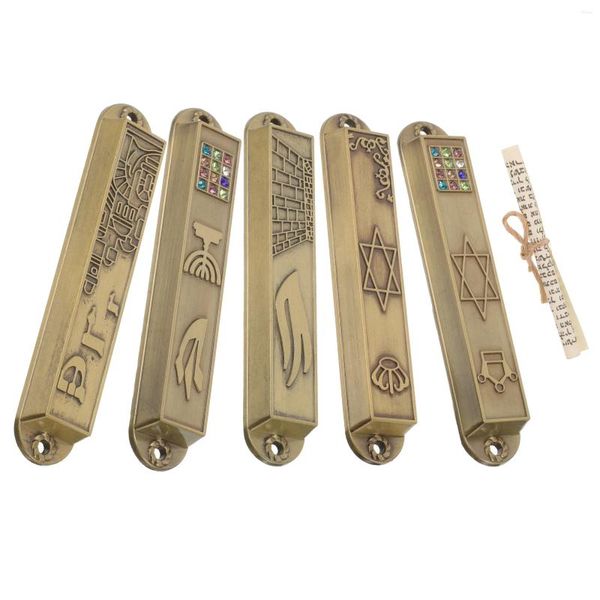 Perde 5 PCS Kapı Kaydırma Kutsal Sütun Metal Mezuzah Süsleme Dua Dekoru Vintage Home Retro Tutucu Hedef Post